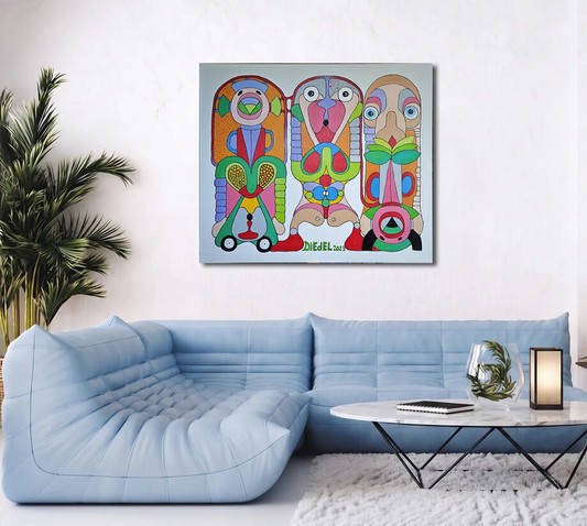 Genesung von Dieter Roth an der Wand – Original-Ölgemälde, 120x140 cm, Primitivismus und Stammeskunst, signiertes Unikat | Kunst-Direkt.de
