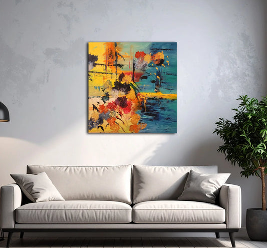 Großformatiges abstraktes Ölgemälde Unter dem Blätterdach von Roger Ziereisen im modernen Wohnzimmer oder Büro, Kunst-Direkt.de / Newart.gallery