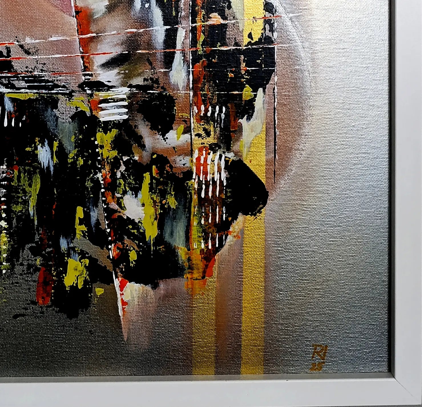 Original Acrylgemälde Ohne Titel von Lothar Bergmann – Abstrakte Kunst mit goldenen Streifen im weißen Rahmen 50x70 cm, Detailansicht 1, Kunst-Direkt.de / Newart.gallery