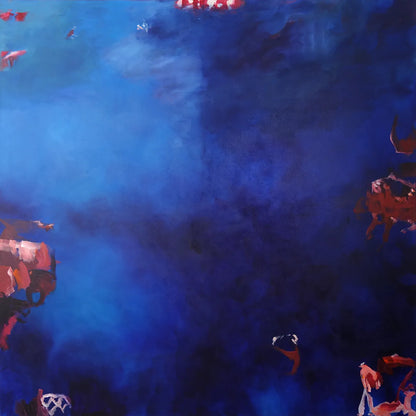 Red corals in the deep blue sea, 160 x 160 cm, Acrylgemälde, Marion Schmidtke, Kunst-Direkt.de